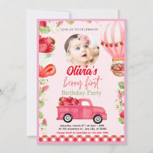 Strawberry Berry First Birthday Invitation