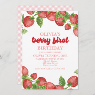 Strawberry Berry First Birthday Invitation