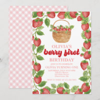 Strawberry Berry First Birthday Invitation