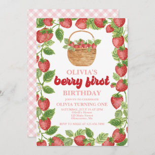 Strawberry Berry First Birthday Invitation