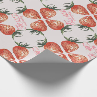 Strawberry Berry First Birthday Name Wrapping Paper