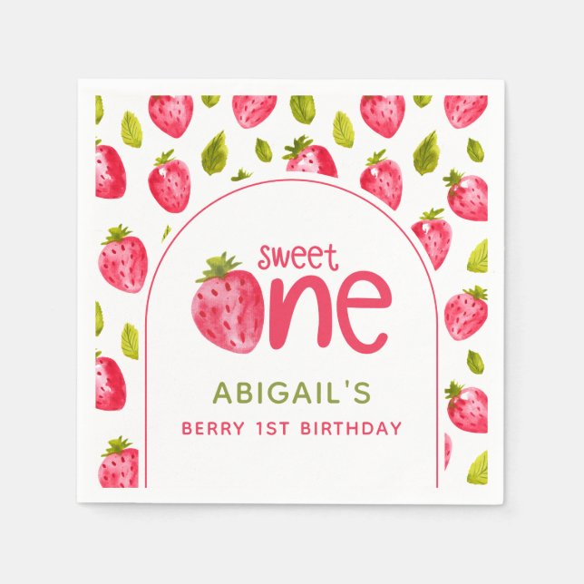 Strawberry Berry First Birthday Napkin (Front)