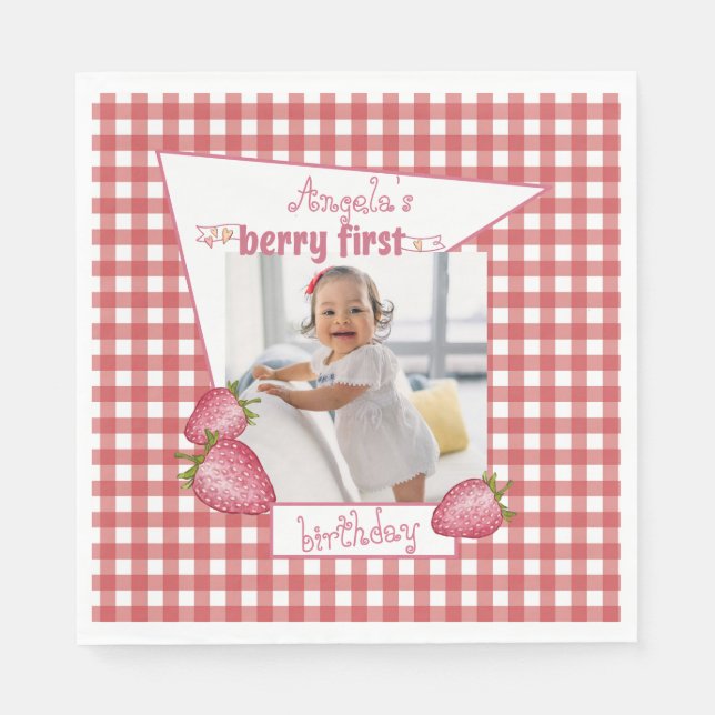 Strawberry Berry First Birthday Napkin (Front)