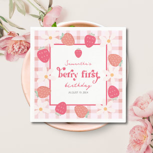 Strawberry Berry First Birthday Napkin