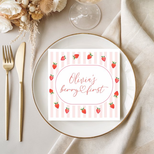 Strawberry Berry First Birthday Napkins (Creator Uploaded)