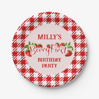 Strawberry Berry First Birthday Paper Plate