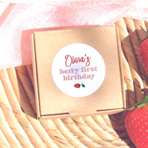 Strawberry Berry First Birthday Party Classic Round Sticker