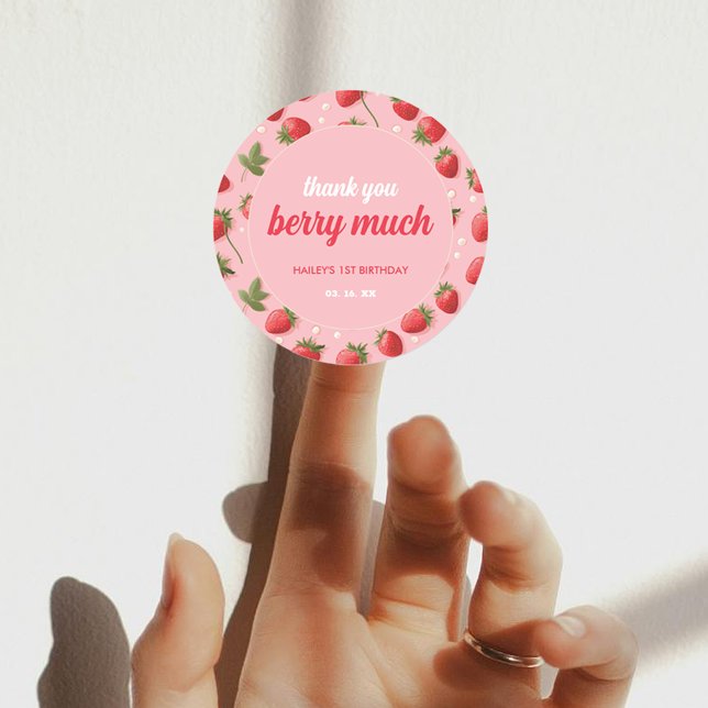 Strawberry Berry First Birthday Party Classic Round Sticker (Creator Uploaded)