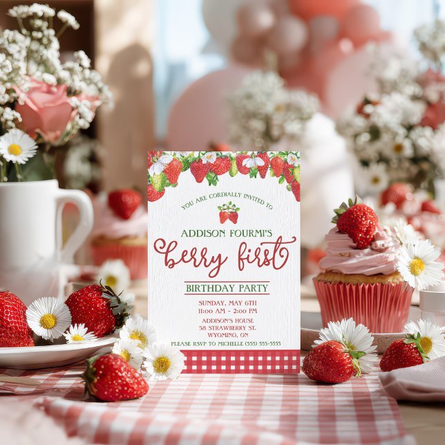 Strawberry, Berry First Birthday Party Invitation (Creator Uploaded)