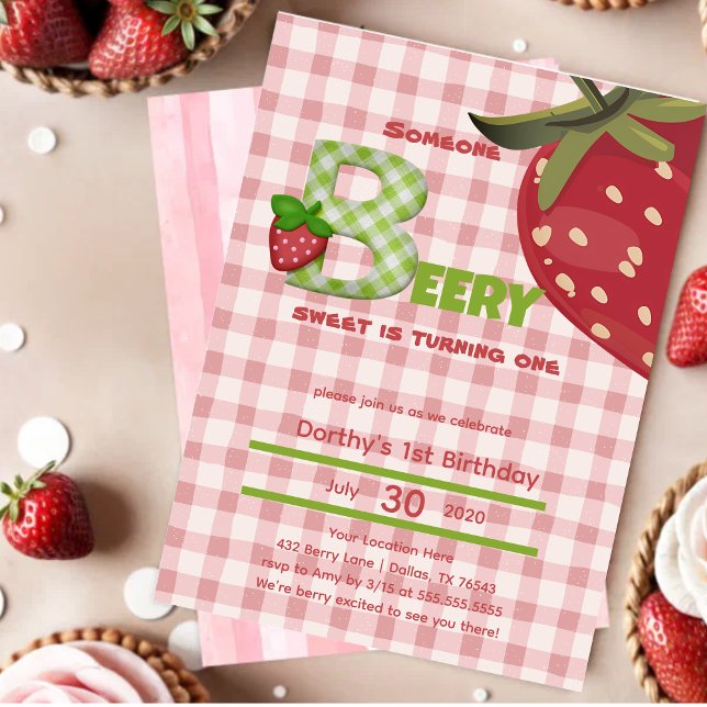 Strawberry Berry First Birthday Party Invitation  (Creator Uploaded)
