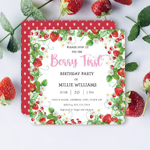 Strawberry   Berry First Birthday Party Invitation
