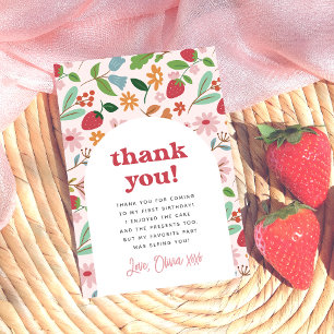 Strawberry Berry First Birthday Party Thank You Card