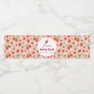 Strawberry Berry First Birthday Party Water Bottle Label