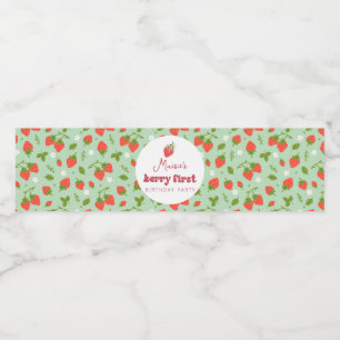 Strawberry Berry First Birthday Party Water Bottle Label
