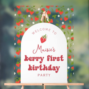 Strawberry Berry First Birthday Party Welcome Acrylic Sign