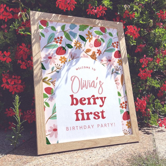 Strawberry Berry First Birthday Party Welcome Sign (Welcome Sign Mock-up)