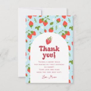 Strawberry Berry First Birthday Photo Thank You Card