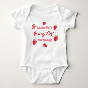 Strawberry Berry First Birthday Red and Pink Baby Bodysuit