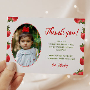 Strawberry Berry First Birthday Retro Photo Thank You Card
