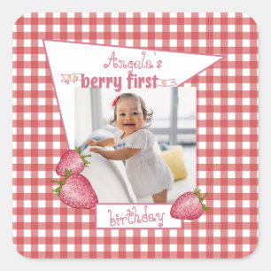 Strawberry Berry First Birthday Square Sticker
