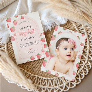 Strawberry Berry First Boho Birthday Invitation