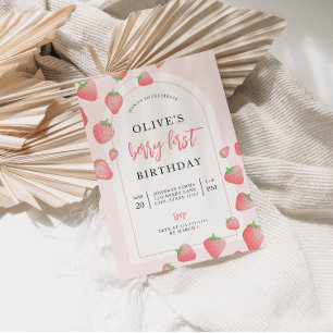 Strawberry Berry First Boho Birthday Invitation