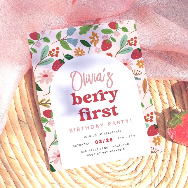 Strawberry Berry First Budget Birthday Party (Card Front Mock-up)