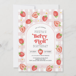Strawberry Berry First Girl 1st Birthday Invitation