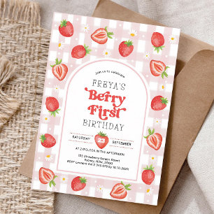 Strawberry Berry First Girl 1st Birthday Invitation