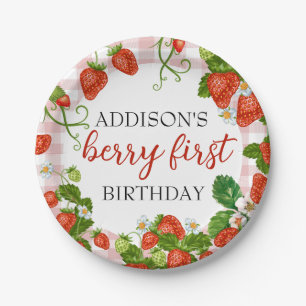 Strawberry Berry First Girl 1st Birthday Paper Plate