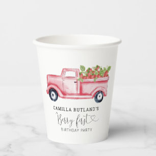 Strawberry Berry First Girl 1st Birthday Party Paper Cups