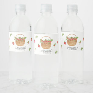 Strawberry Berry First Girl 1st Birthday Party Water Bottle Label