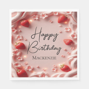 Strawberry Berry First Happy Birthday Party Napkin