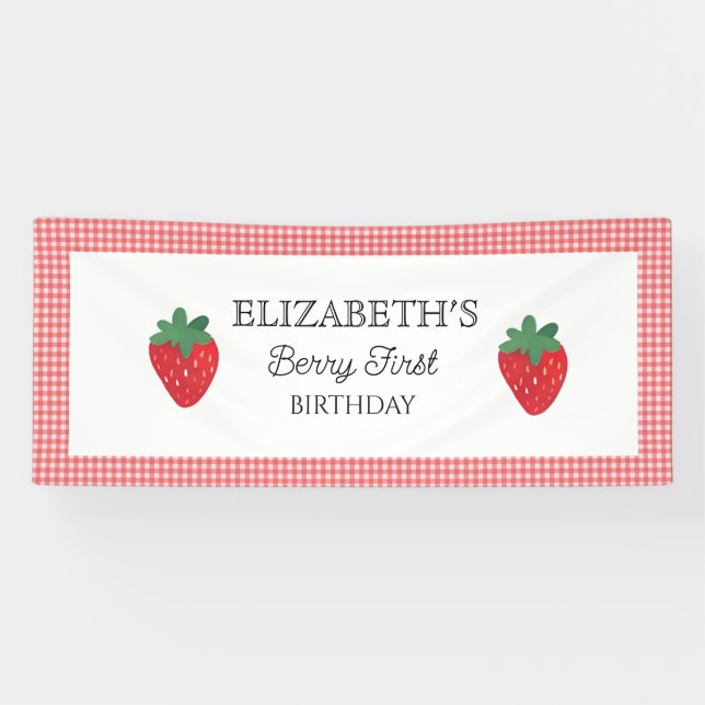 Strawberry Berry First Picnic Birthday  Banner (Horizontal)