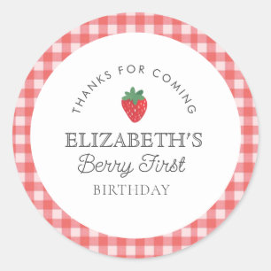 Strawberry Berry First Picnic Birthday  Classic Round Sticker