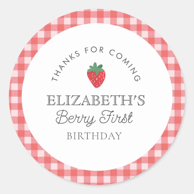 Strawberry Berry First Picnic Birthday  Classic Round Sticker (Front)