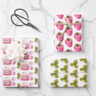 Strawberry Berry Fruit Jam Wrapping Paper Set of 3