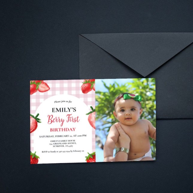 Strawberry Berry Girl 1st  Birthday| Berry Sweet Invitation (Creator Uploaded)