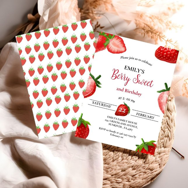 Strawberry Berry Girl First Birthday| Berry Sweet Invitation (Creator Uploaded)