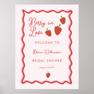 Strawberry Berry In Love  Bridal Shower Invitation Poster