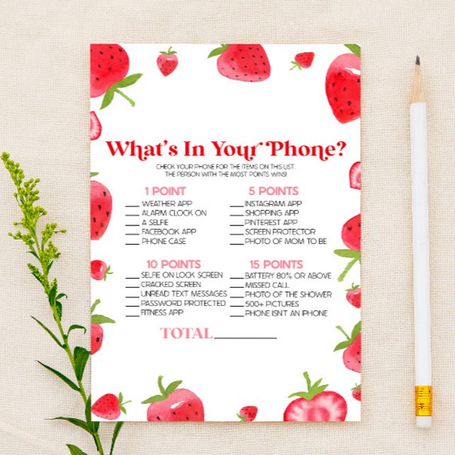 Strawberry Berry In Your Phone Baby Shower Game Stationery (Creator Uploaded)