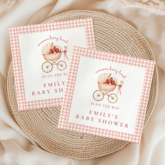 Strawberry Berry Loved Girls Baby Shower Napkin
