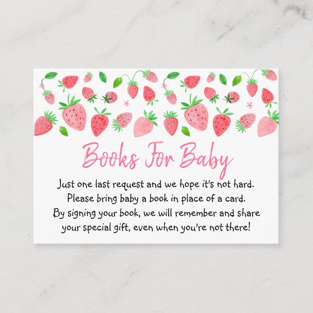 Strawberry Berry Sweet Baby Shower Book Request Enclosure Card (Front)