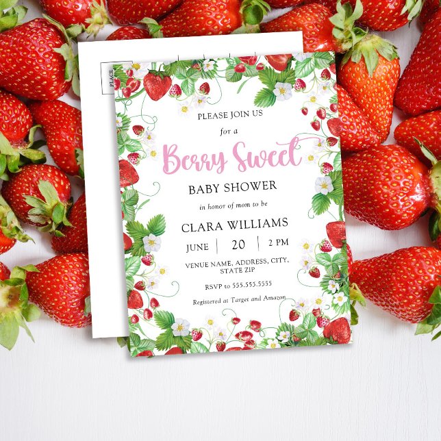 Strawberry Berry Sweet Baby Shower Budget Postcard (Creator Uploaded)