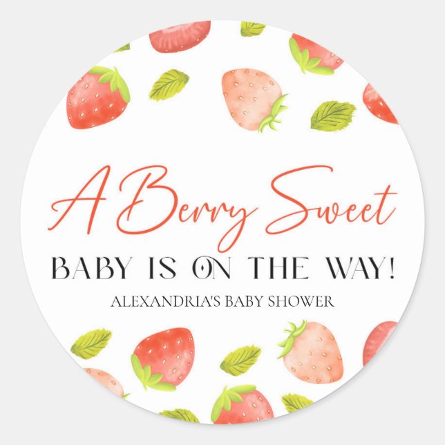 Strawberry Berry Sweet Baby Shower Favour Classic Round Sticker (Front)