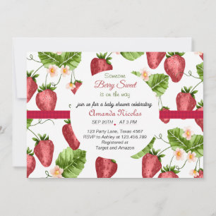 strawberry berry sweet baby shower invitation
