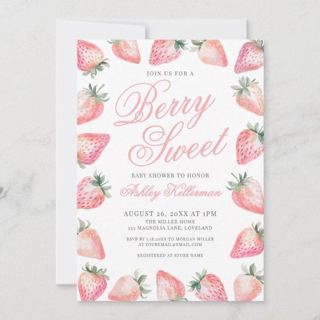 Strawberry Berry Sweet Baby Shower Invitation (Front)