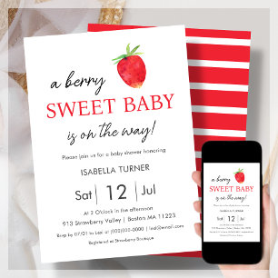 Strawberry   Berry Sweet Baby Shower Invitation