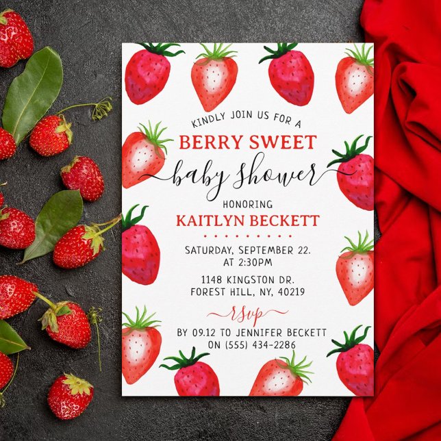 Strawberry Berry Sweet Baby Shower Invitation (Creator Uploaded)