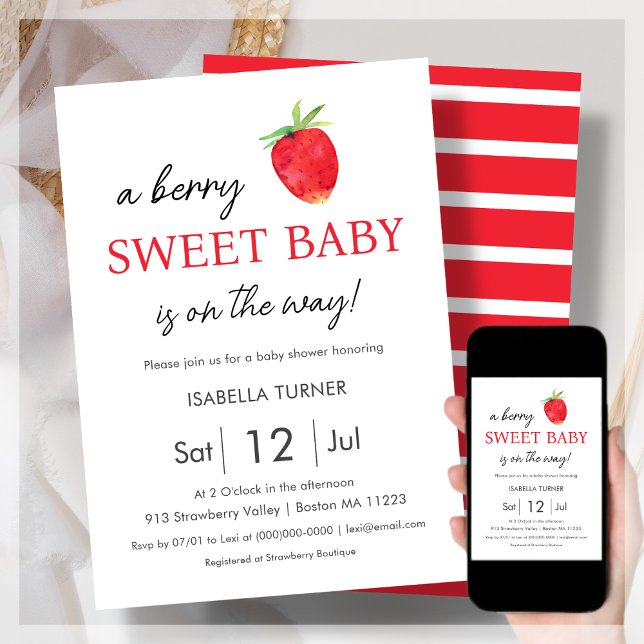 Strawberry | Berry Sweet Baby Shower Invitation (Creator Uploaded)
